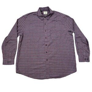 LL Bean Flannel Button Down Shirt Mens Size XL Red White Blue Plaid Long Sleeve